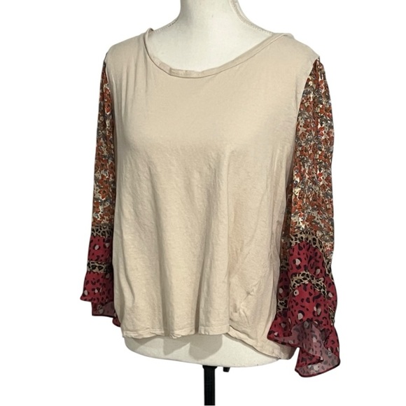 Umgee Boho XL linen-blend sheer sleeves with gold threads wide neck GUC - Picture 1 of 7